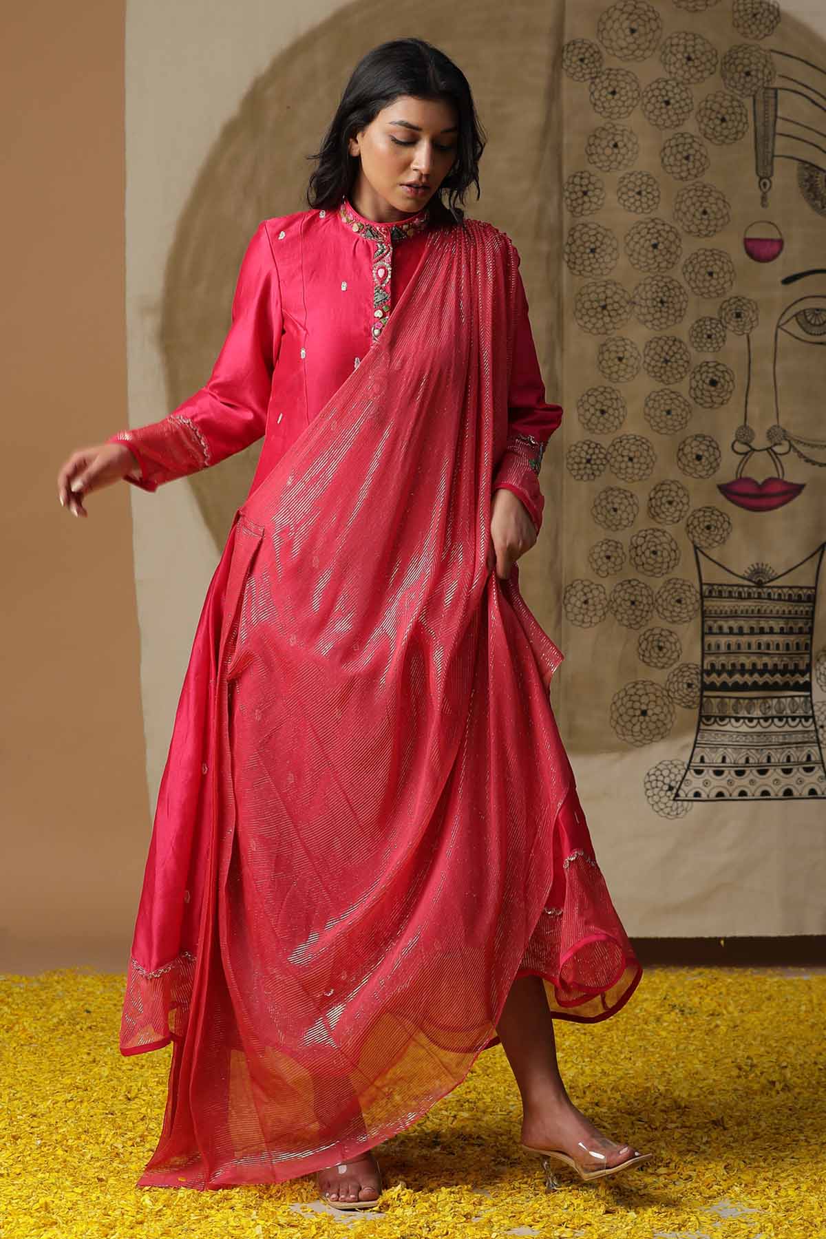 Neckline Embroidered Gown