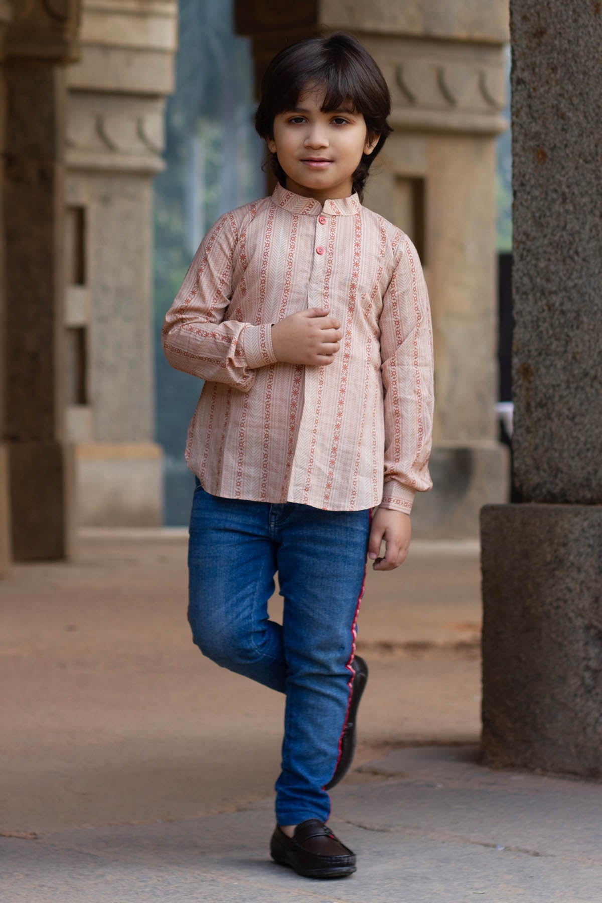 Designer ViYa Nehru Collar Printed Shirt For Kids (Boys & Girls) Available online at ScrollnShops