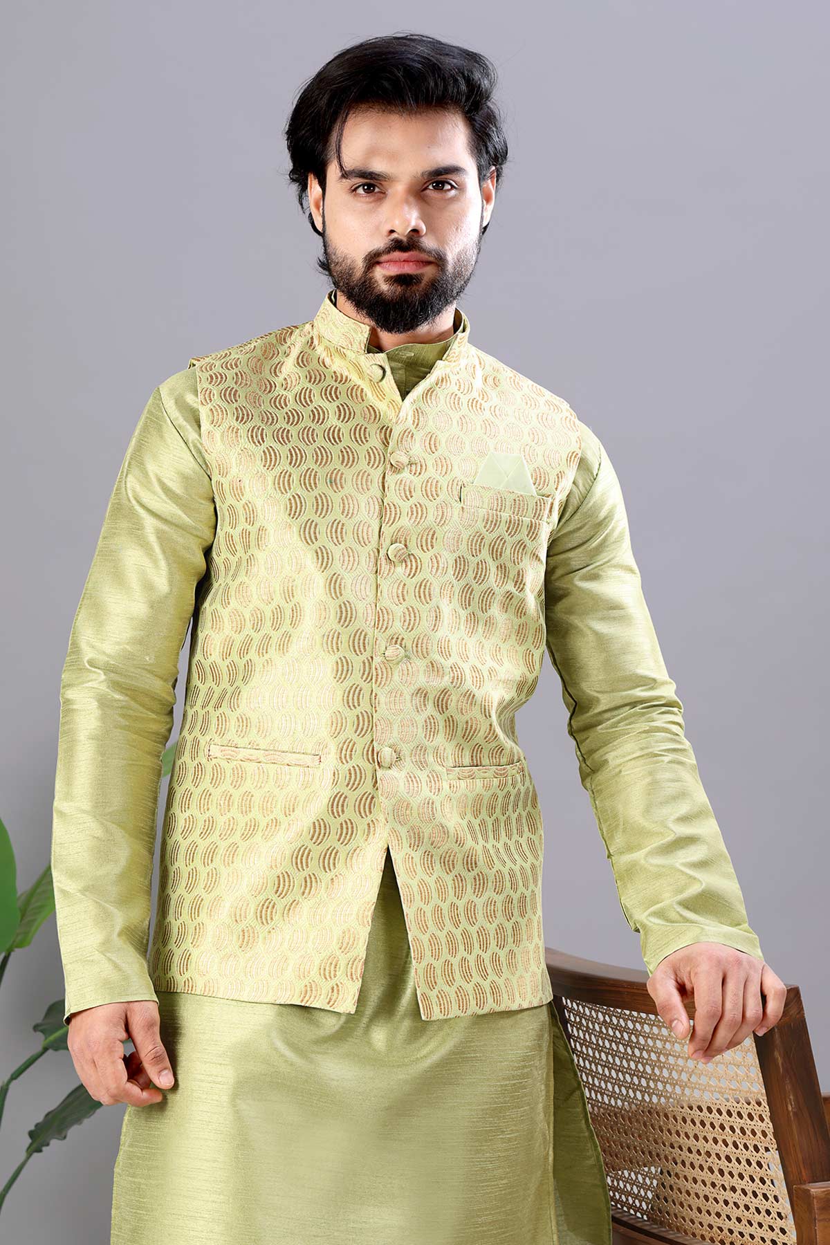 Buy Neon Cotton Silk Bundi Jacket for men by Aastha Fashion online available at scrollnshops
