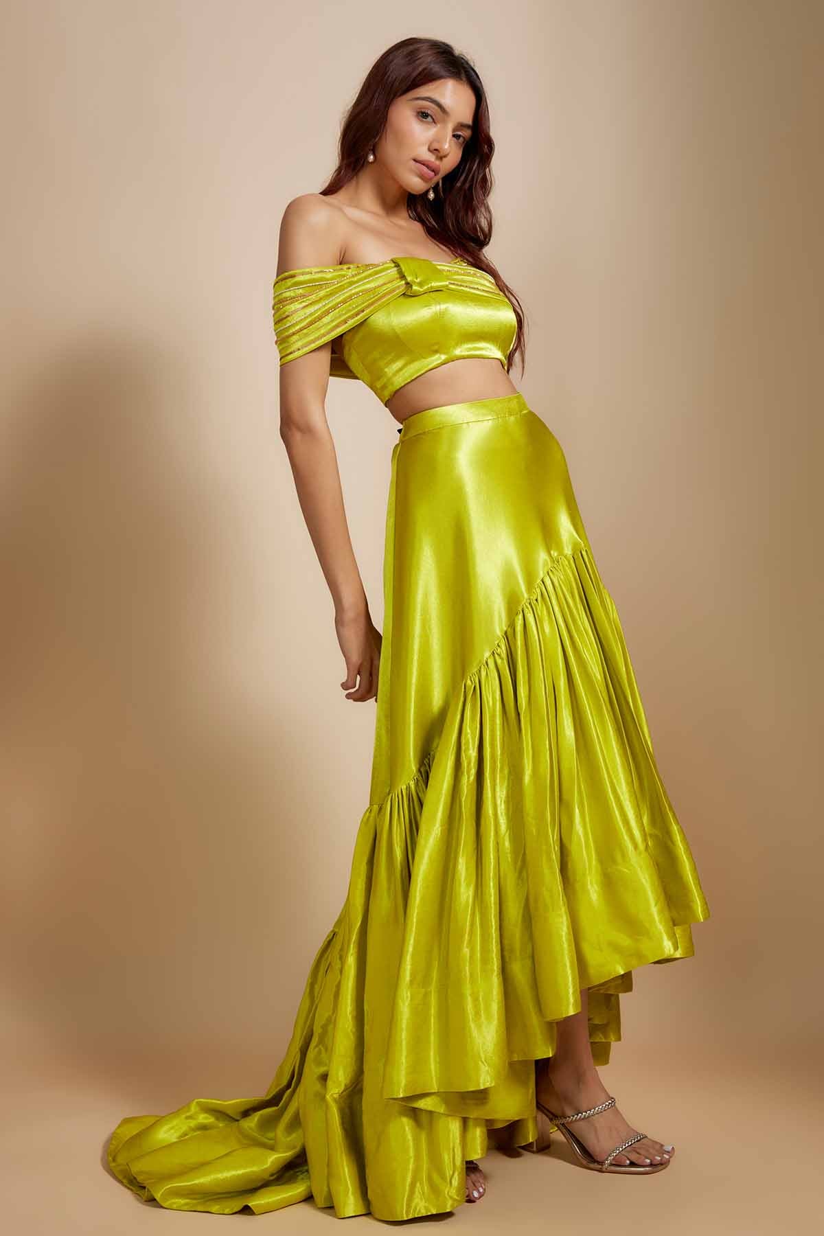 Neon Green Asymmetric Skirt Set