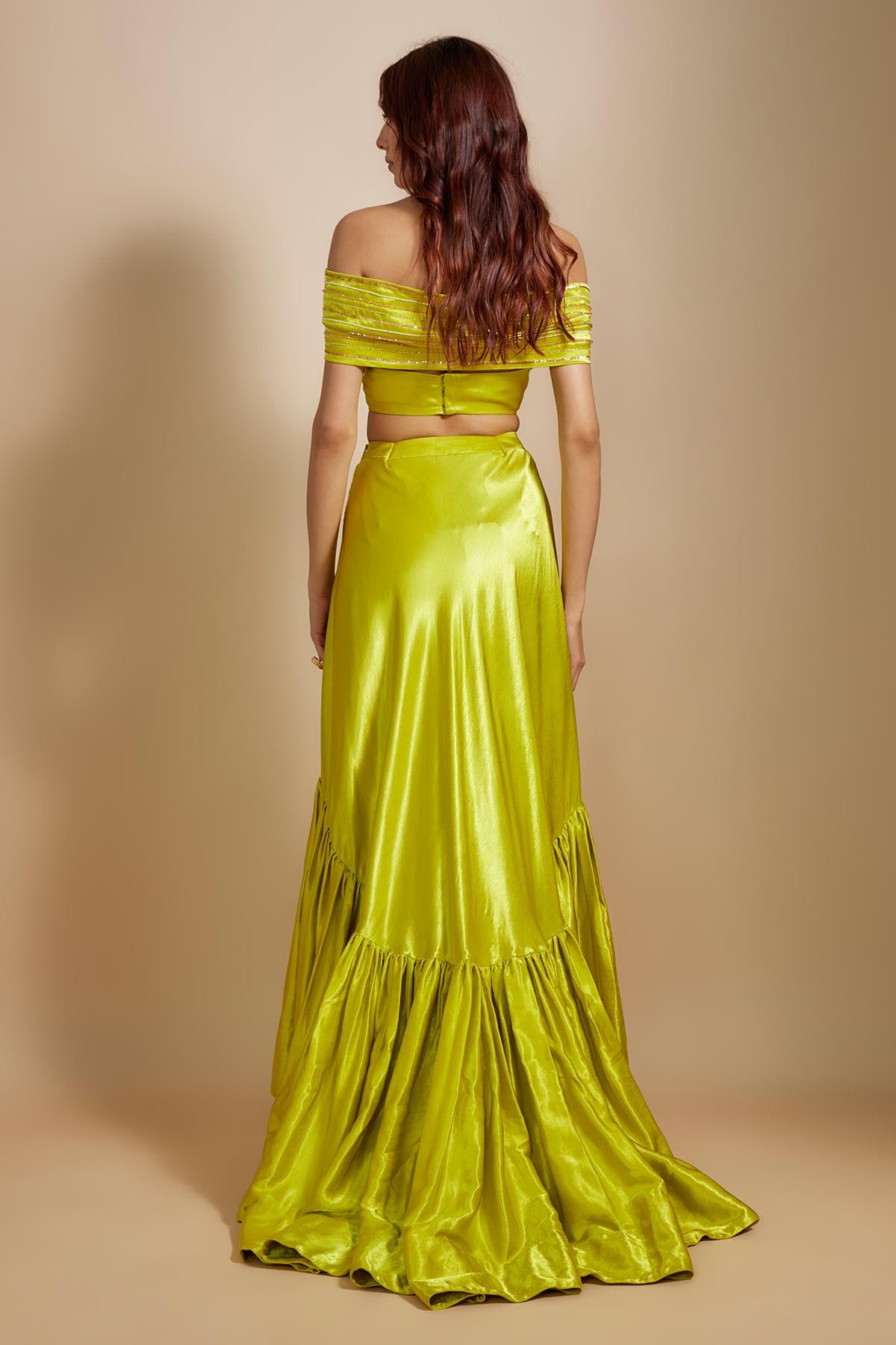 Neon Green Asymmetric Skirt Set