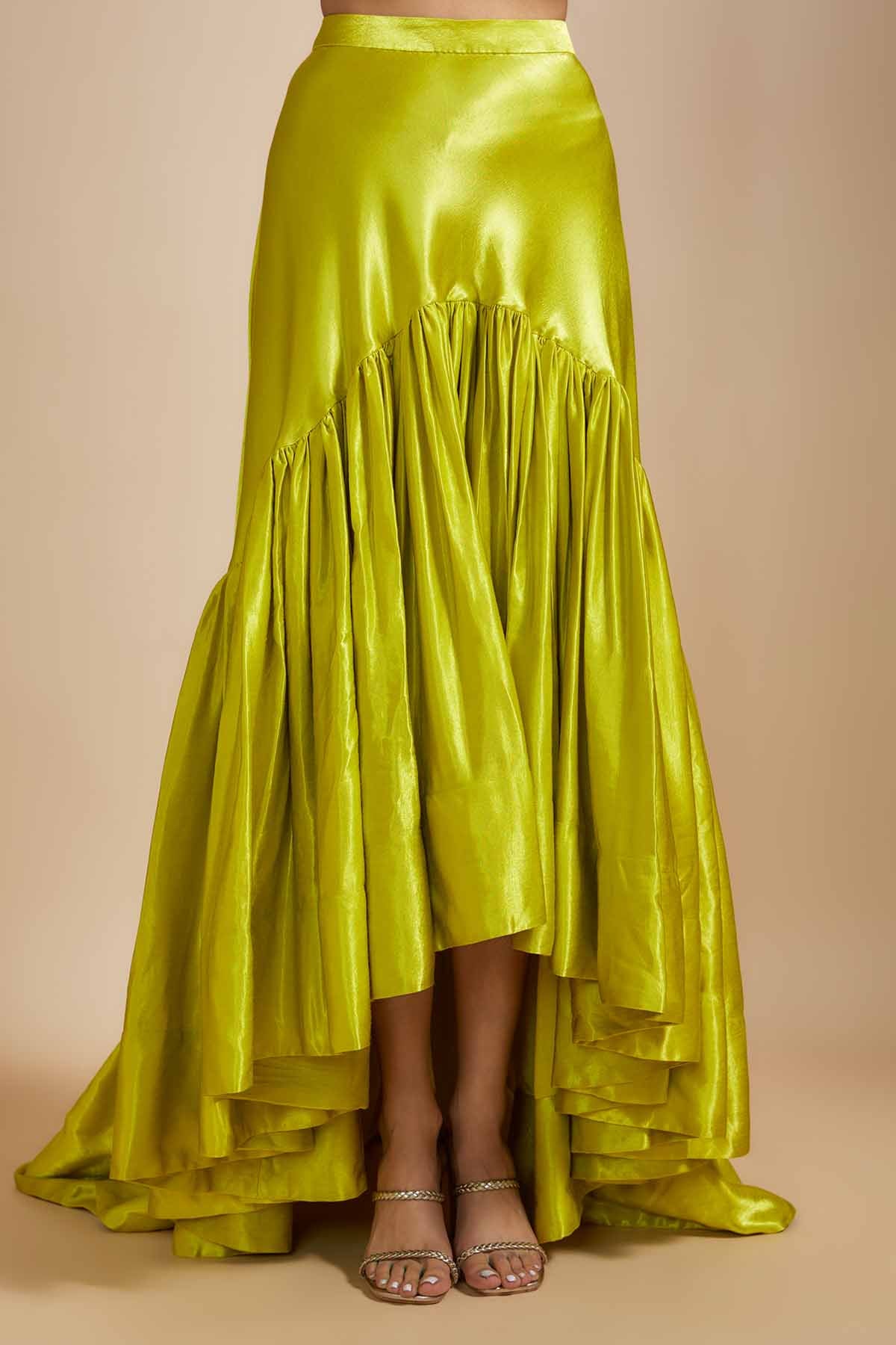 Neon Green Asymmetric Skirt Set