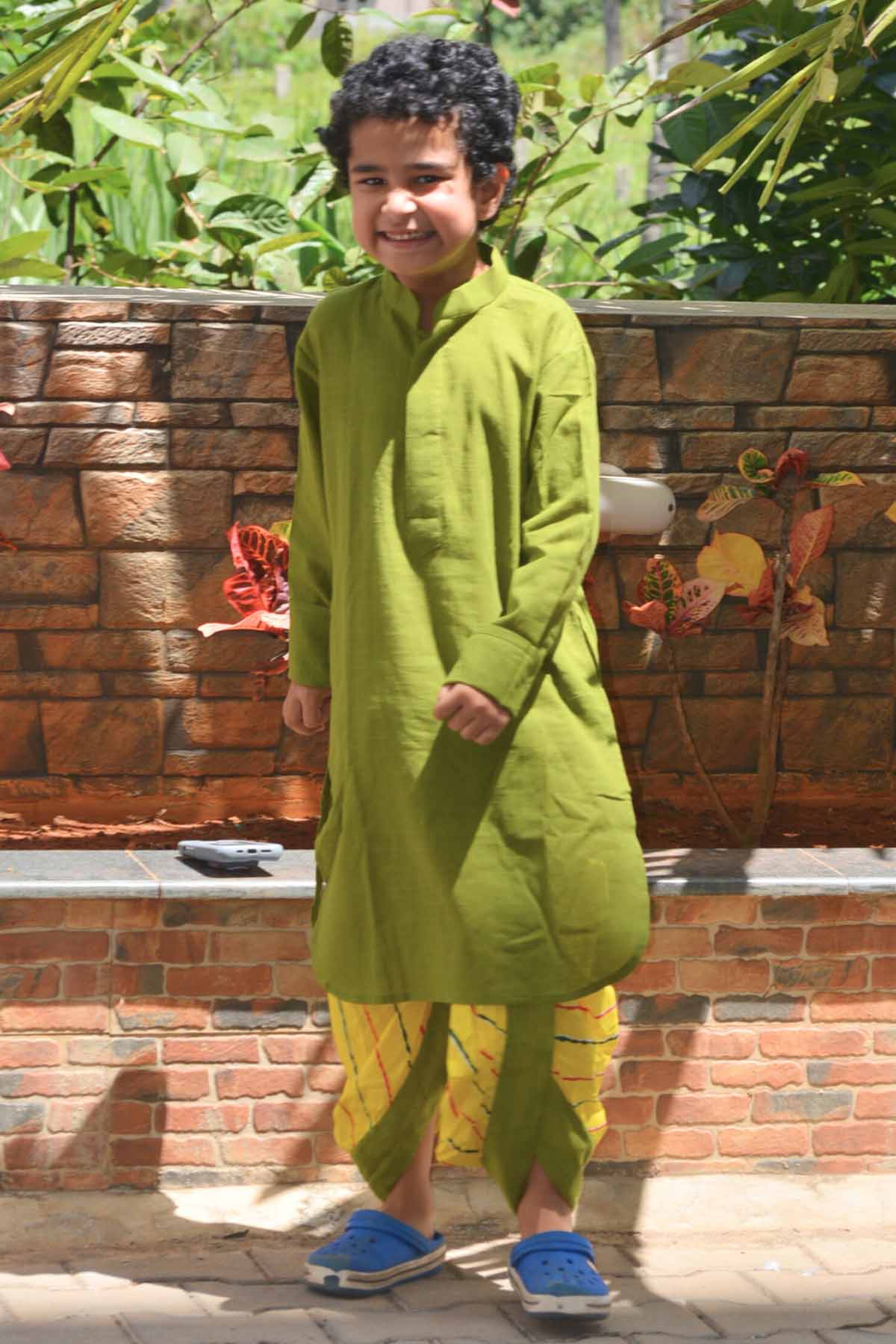 Mamma's Bear Neon Green Cotton Kurta & Dhoti for kids online at ScrollnShops