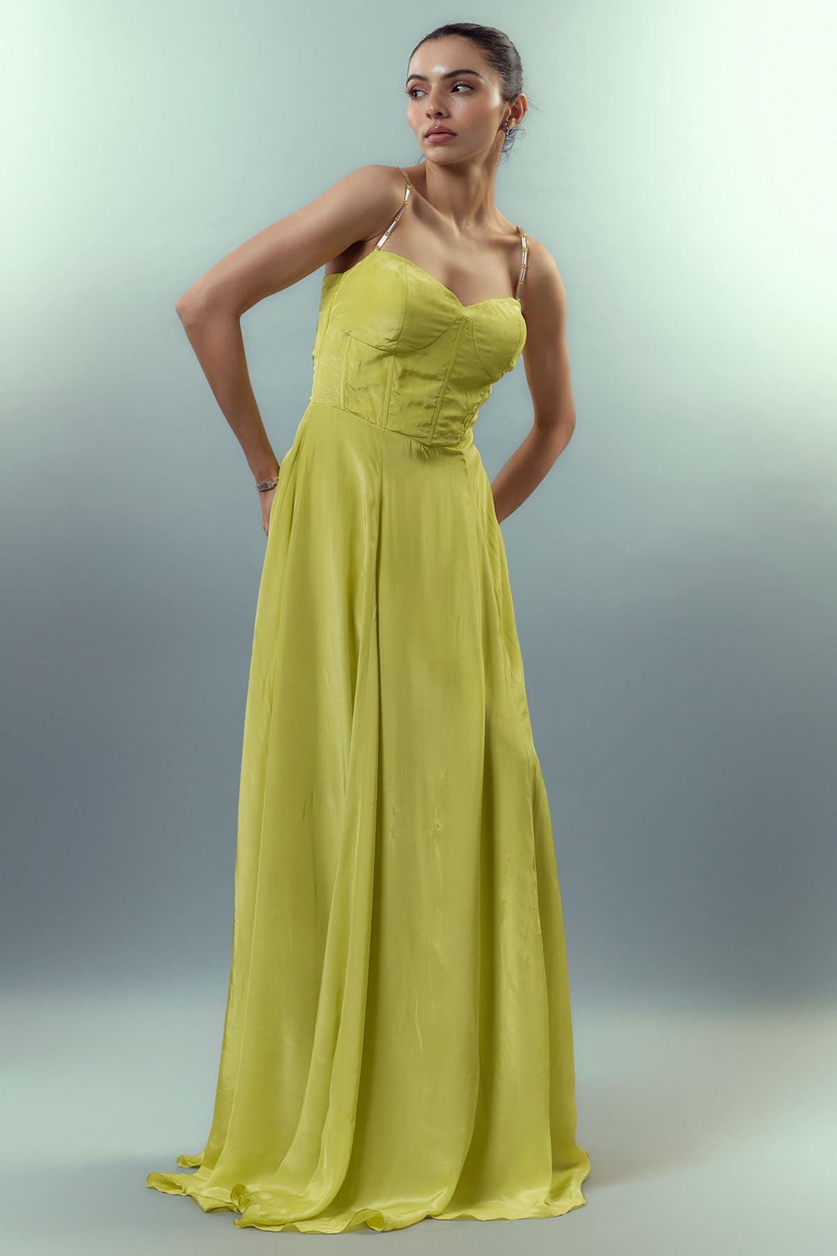 Neon Green Embellished Gown