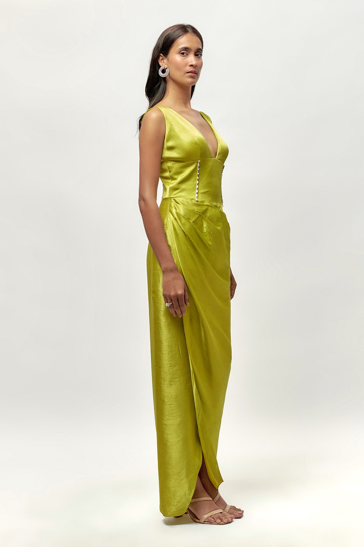 Neon Green Mashroo Drape Gown