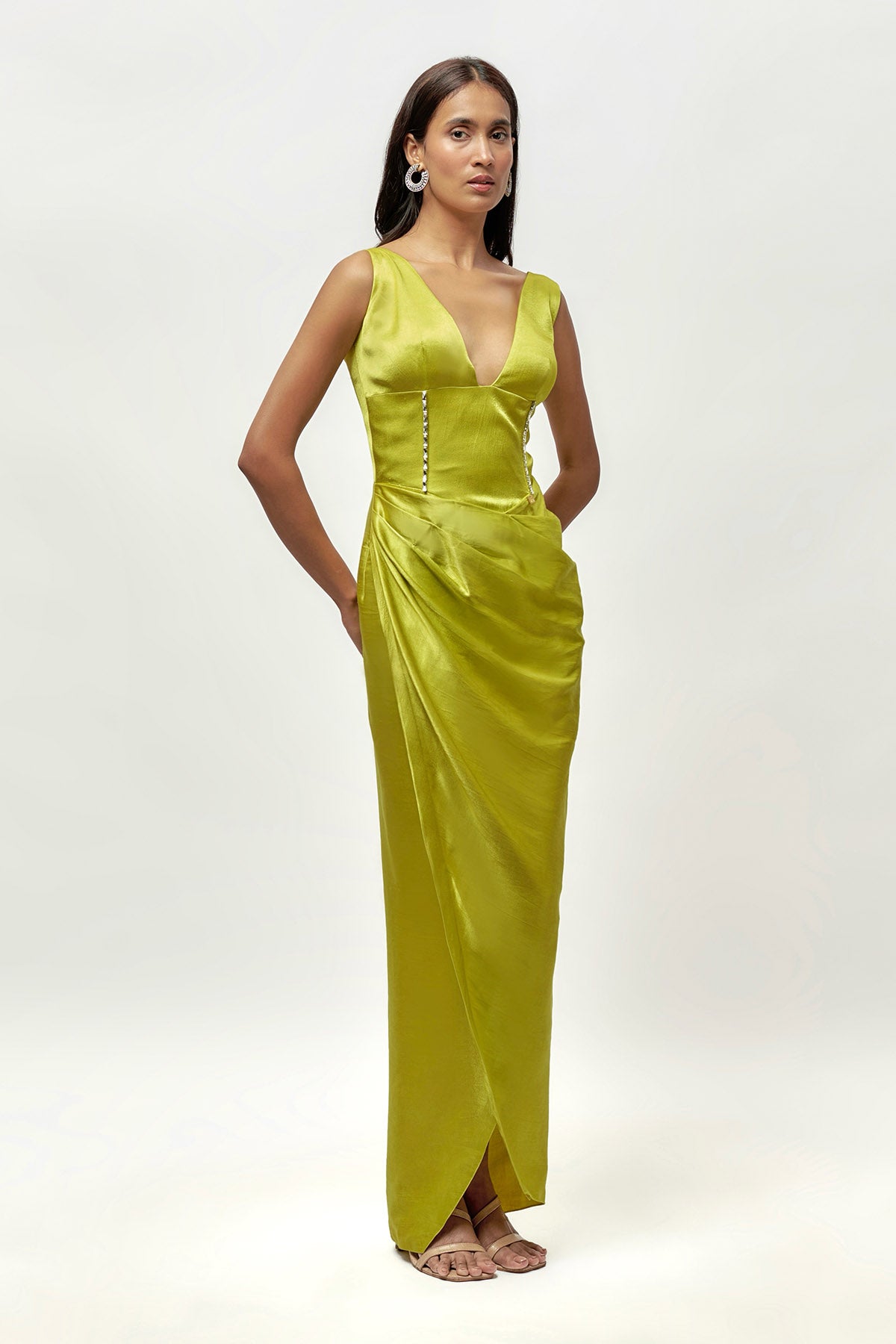 Neon Green Mashroo Drape Gown