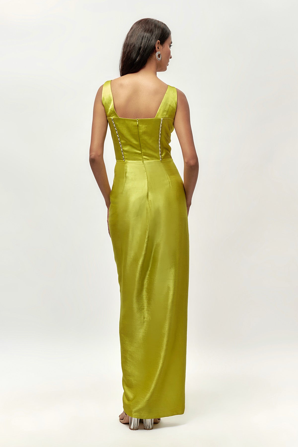 Neon Green Mashroo Drape Gown