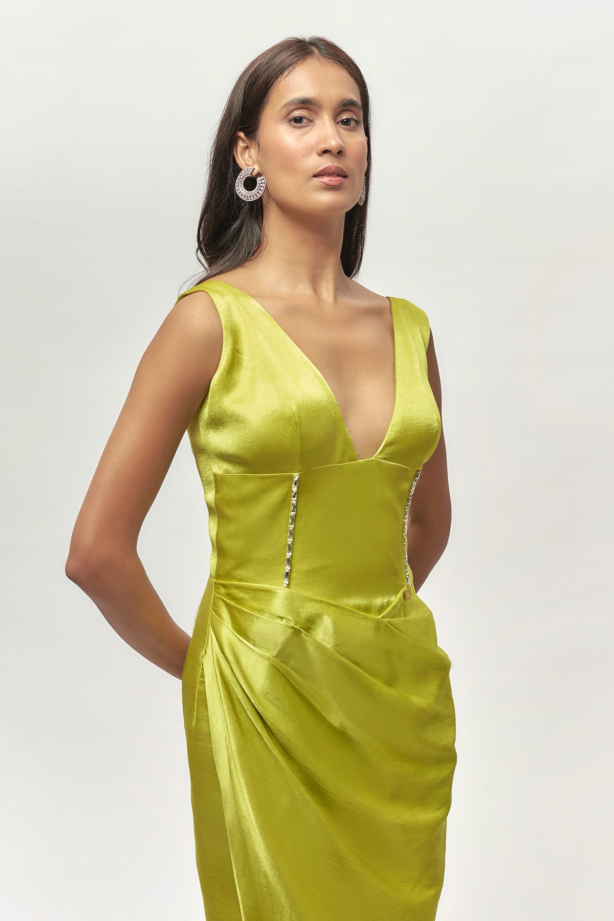 Neon Green Mashroo Drape Gown