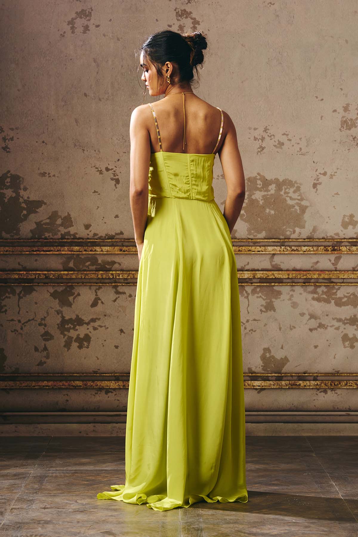 Neon Green Off Shoulder Gown