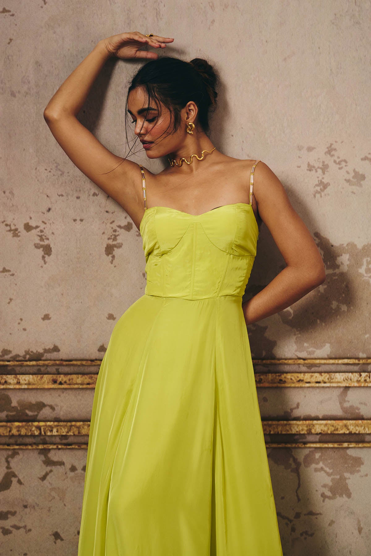 Neon Green Off Shoulder Gown