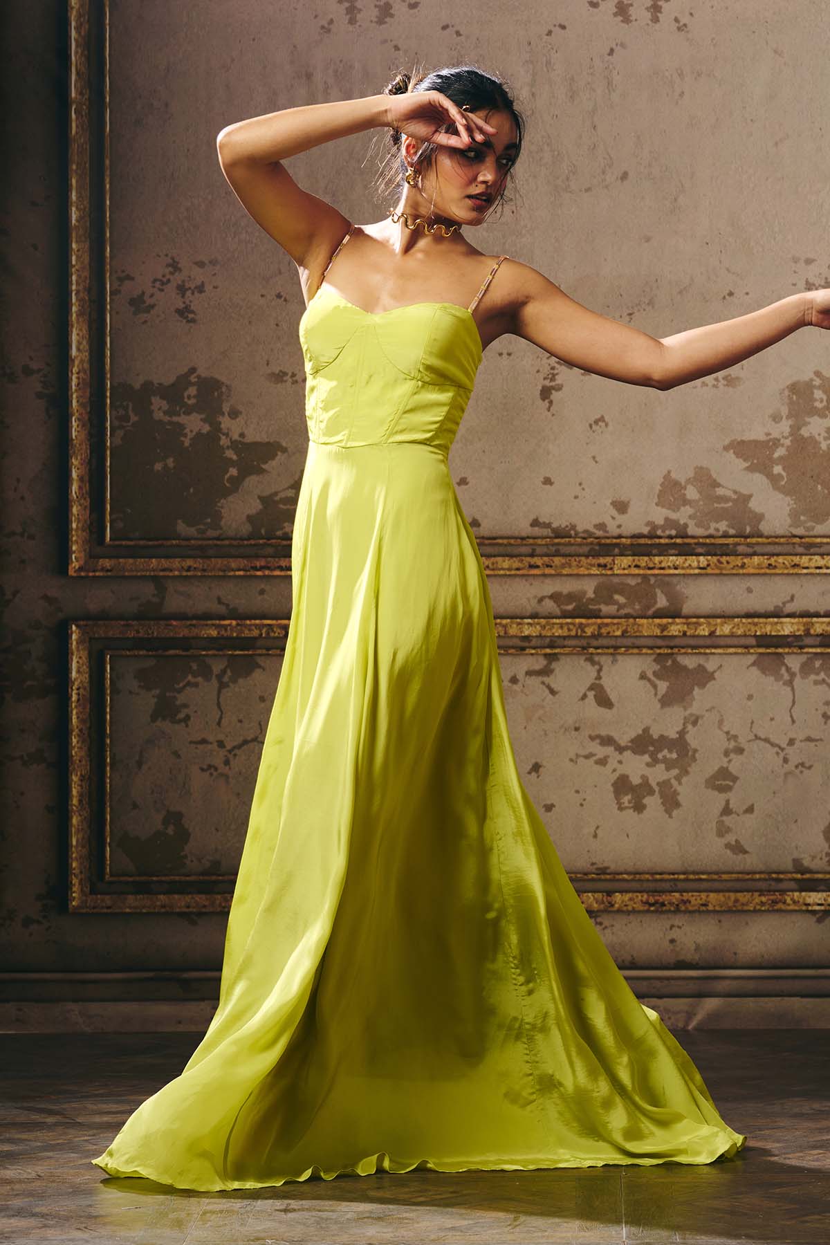 Neon Green Off Shoulder Gown