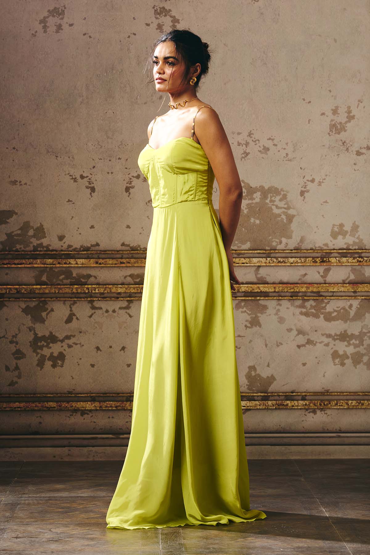 Neon Green Off Shoulder Gown