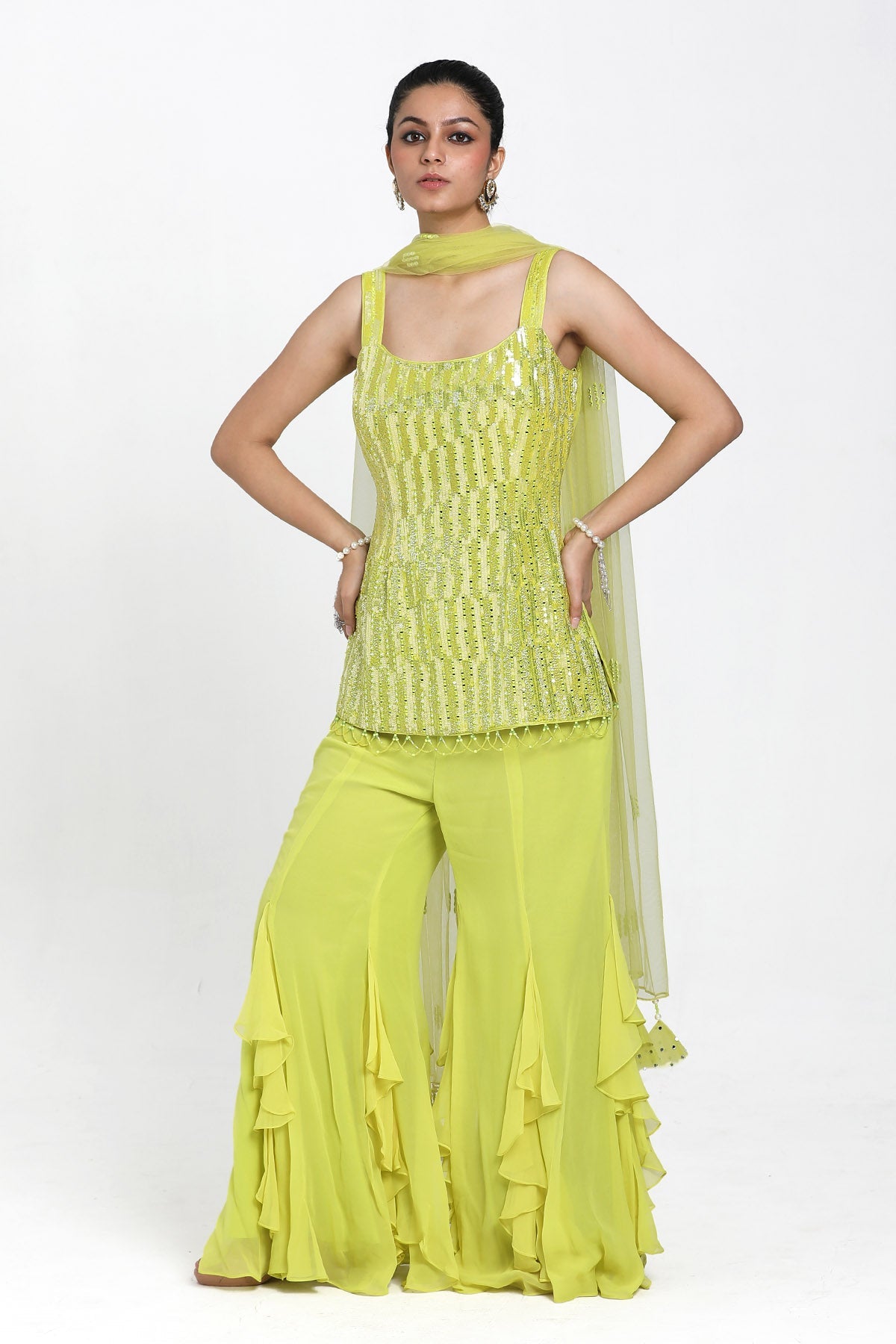 Buy Neon Green Resham Sharara Set by Nitisha Kashyapi for women online at ScrollnShops