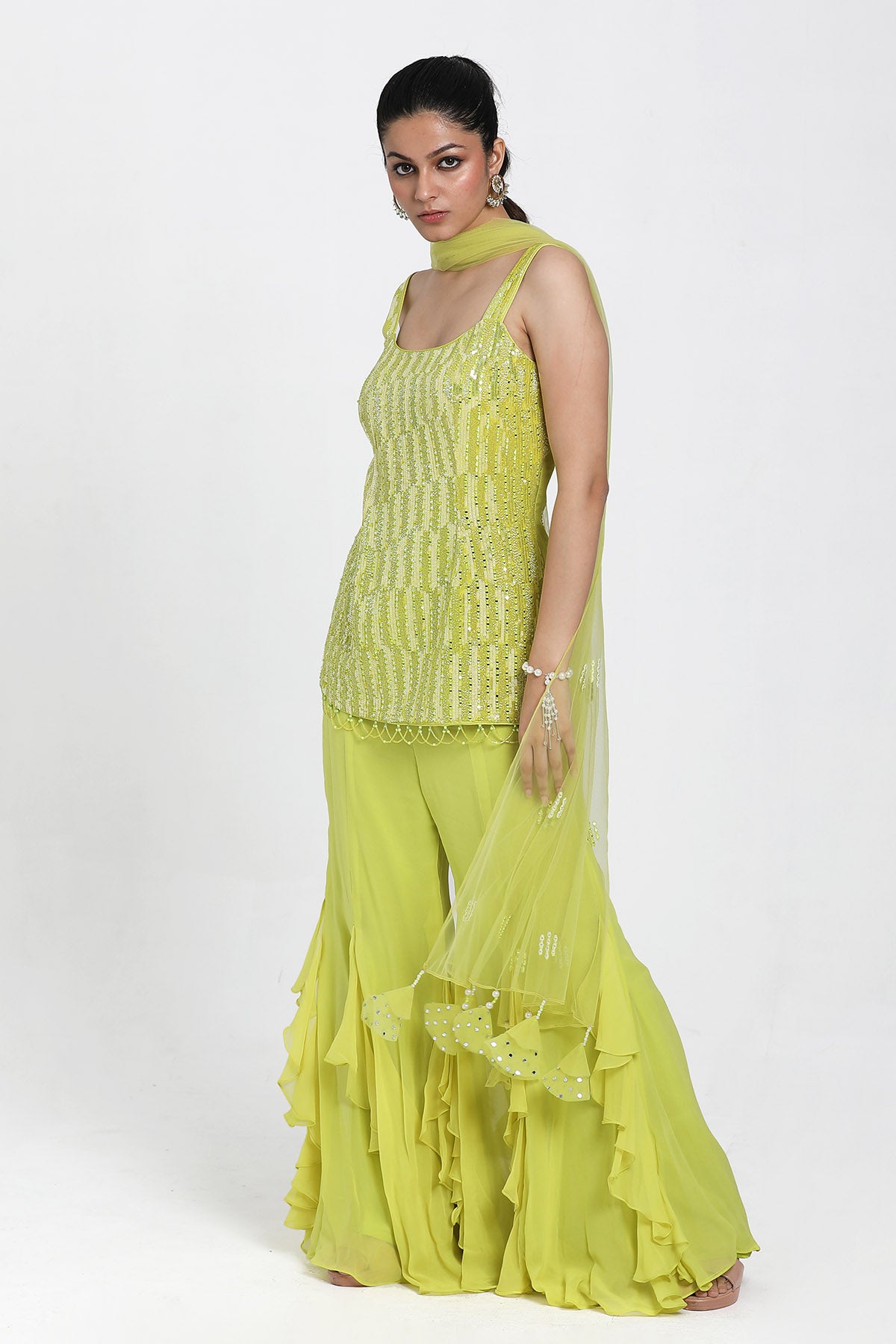 Neon Green Resham Sharara Set