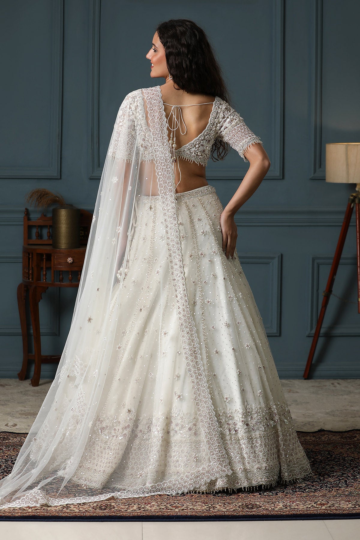 Net Sweetheart Neck Lehenga Set