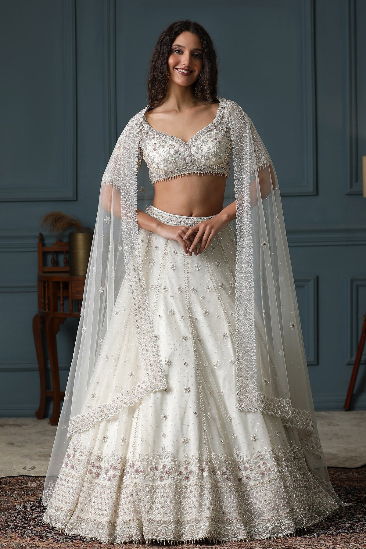 Buy Net Sweetheart Neck Lehenga Set by Art-i Design Studio for women online at ScrollnShops