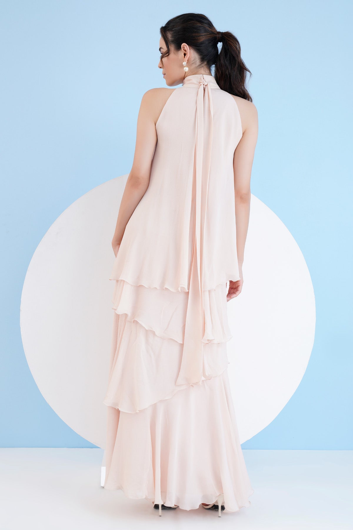 Nude Tiered Halter Neck Dress