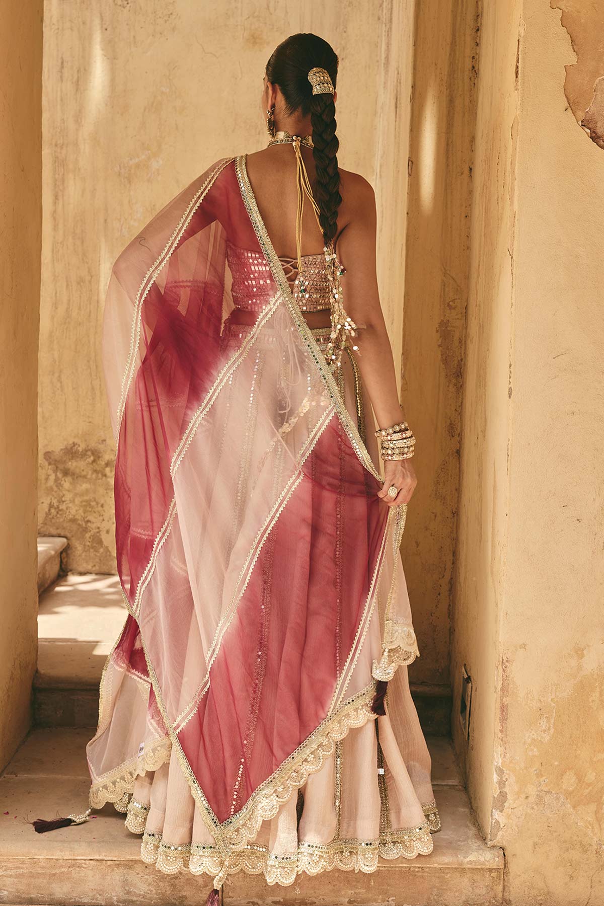 Nude Crinkle Tissue Lehenga Set