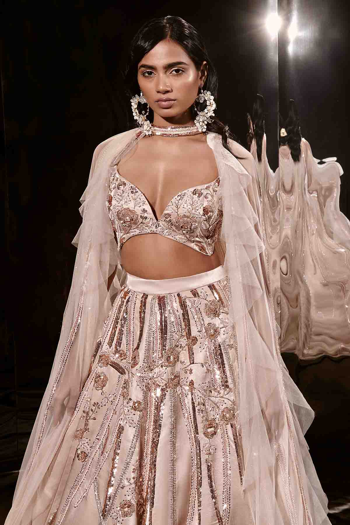 Nude Embroidered Lehenga Set