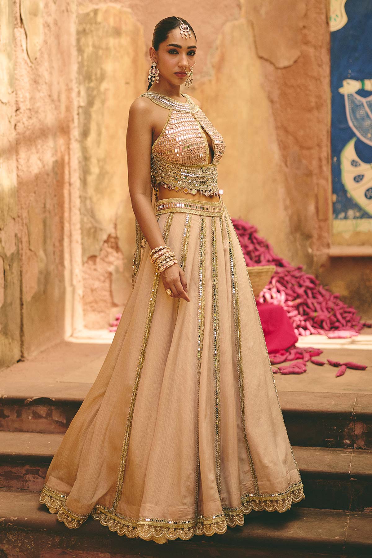 Nude Mirror & Zari Lehenga Set