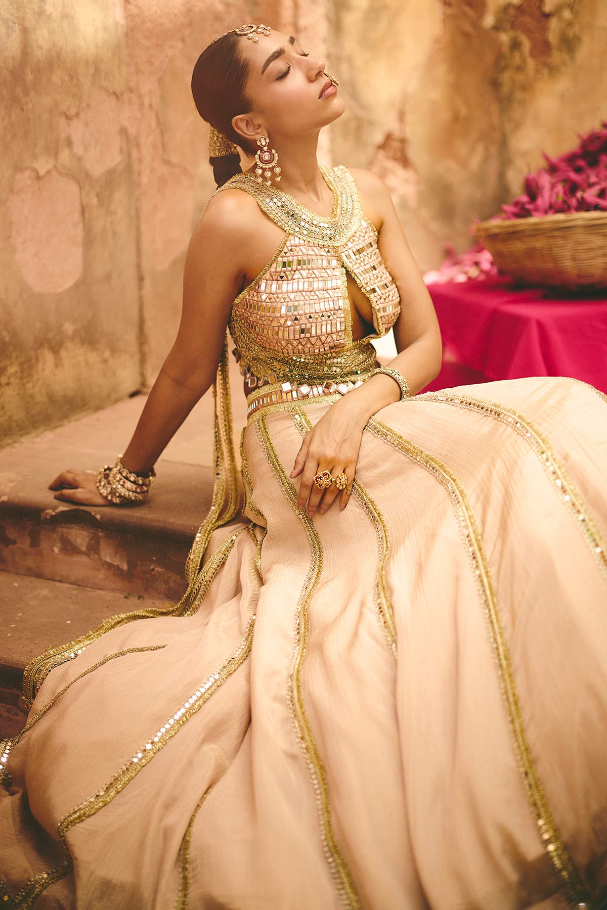 Nude Mirror & Zari Lehenga Set