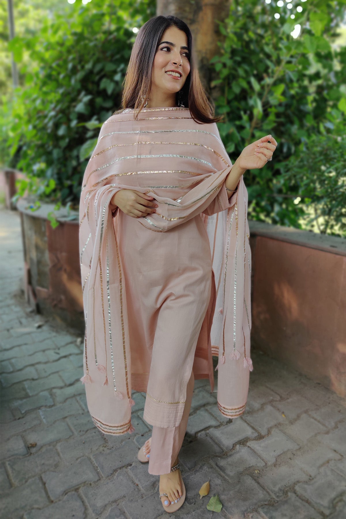 Nude Pink Gota Patti Kurta Set