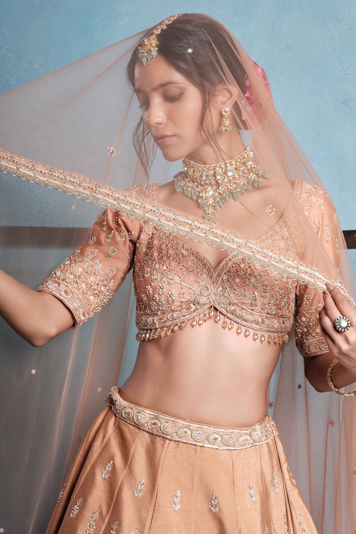 Nude Sweetheart Neck Lehenga Set