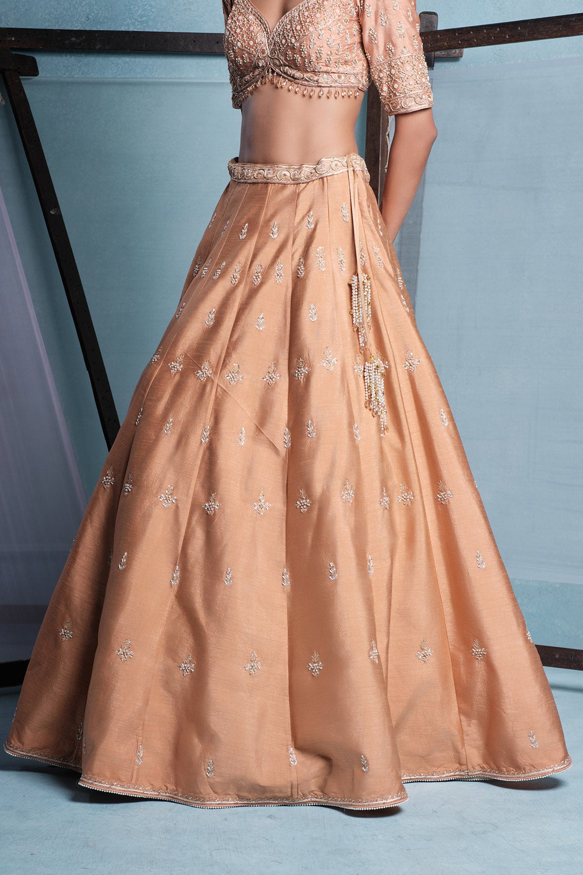 Nude Sweetheart Neck Lehenga Set