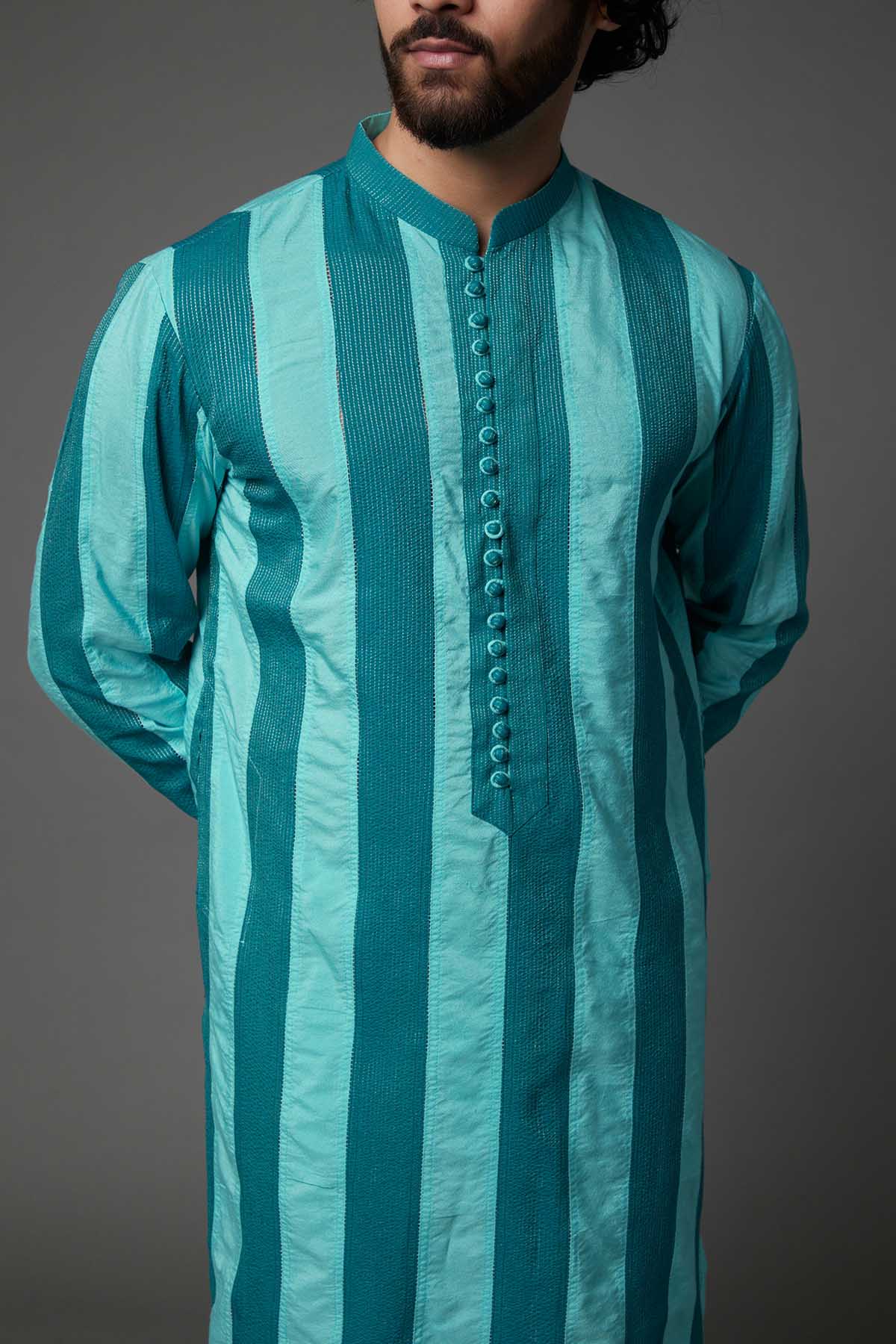 Ocean Blue Striped Kurta Set