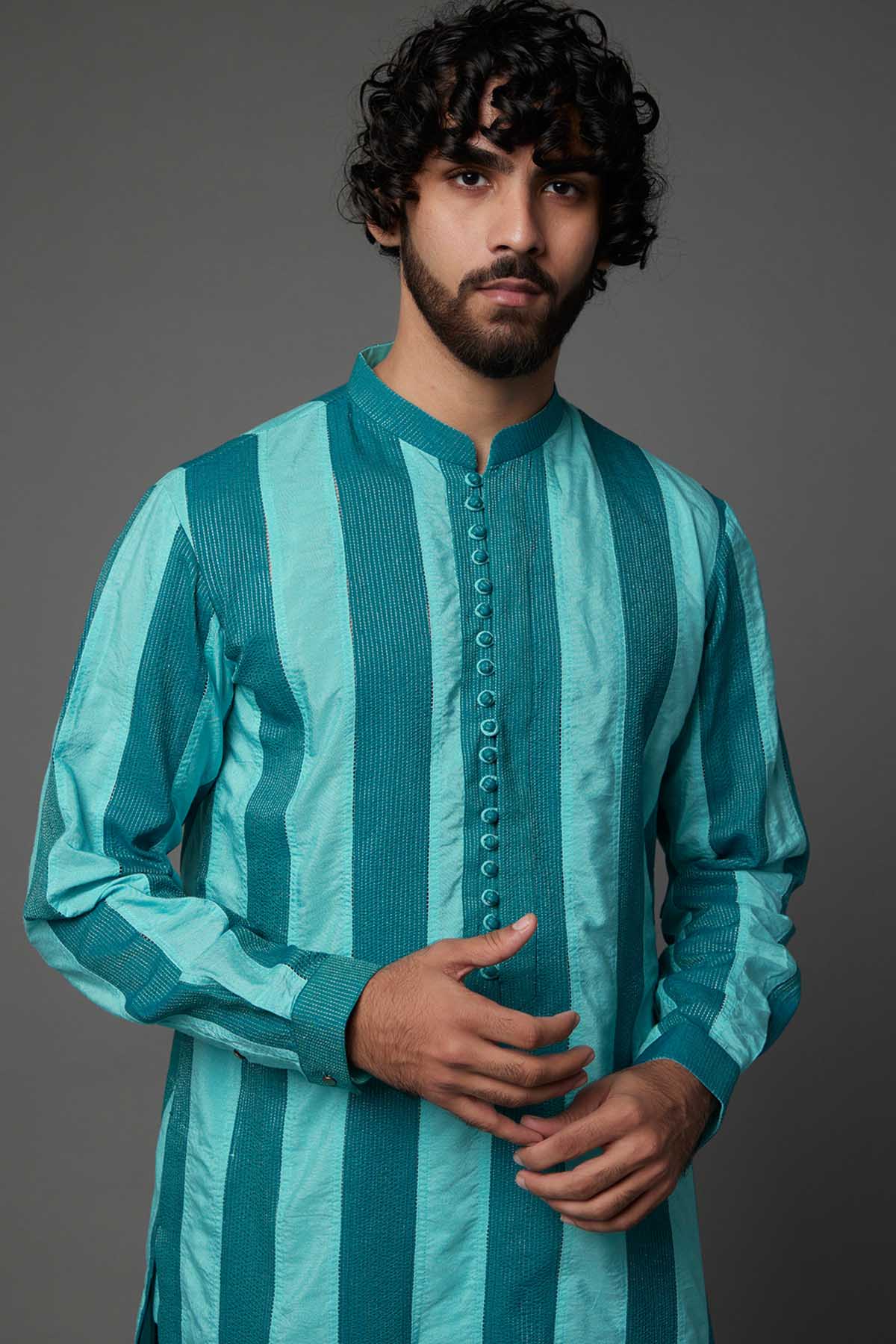 Ocean Blue Striped Kurta Set