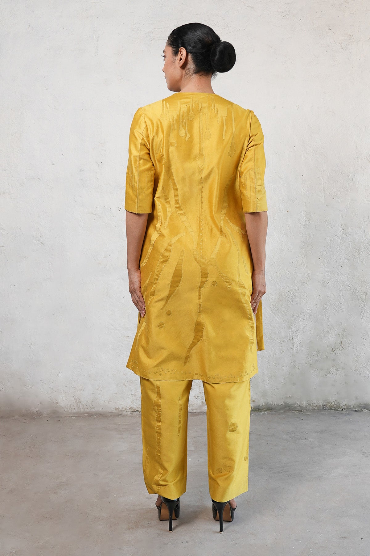 Ochre Applique Work Kurta Set