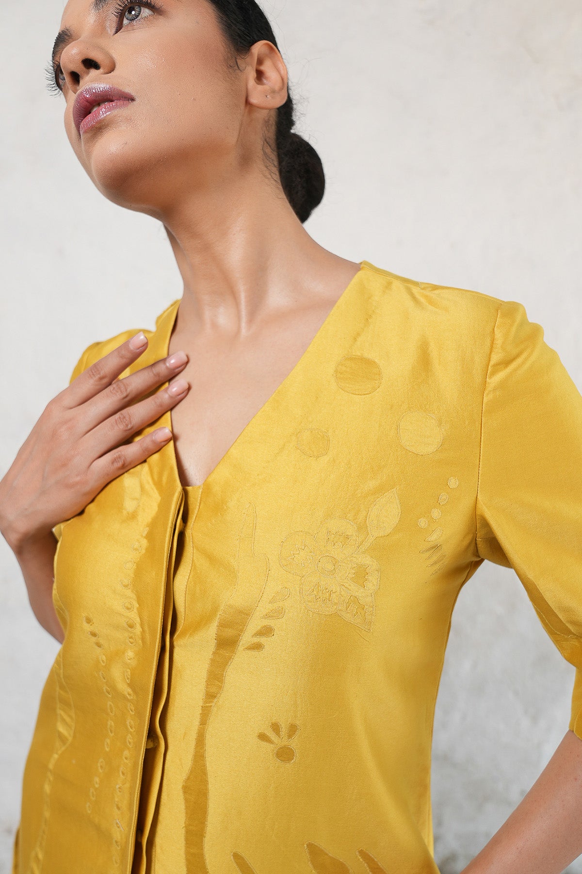 Ochre Applique Work Kurta Set