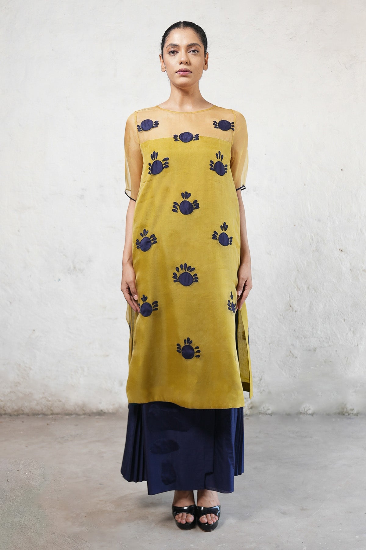 Buy Ochre Applique Work Long Kurta by Saksham Neharicka for women online at ScrollnShops