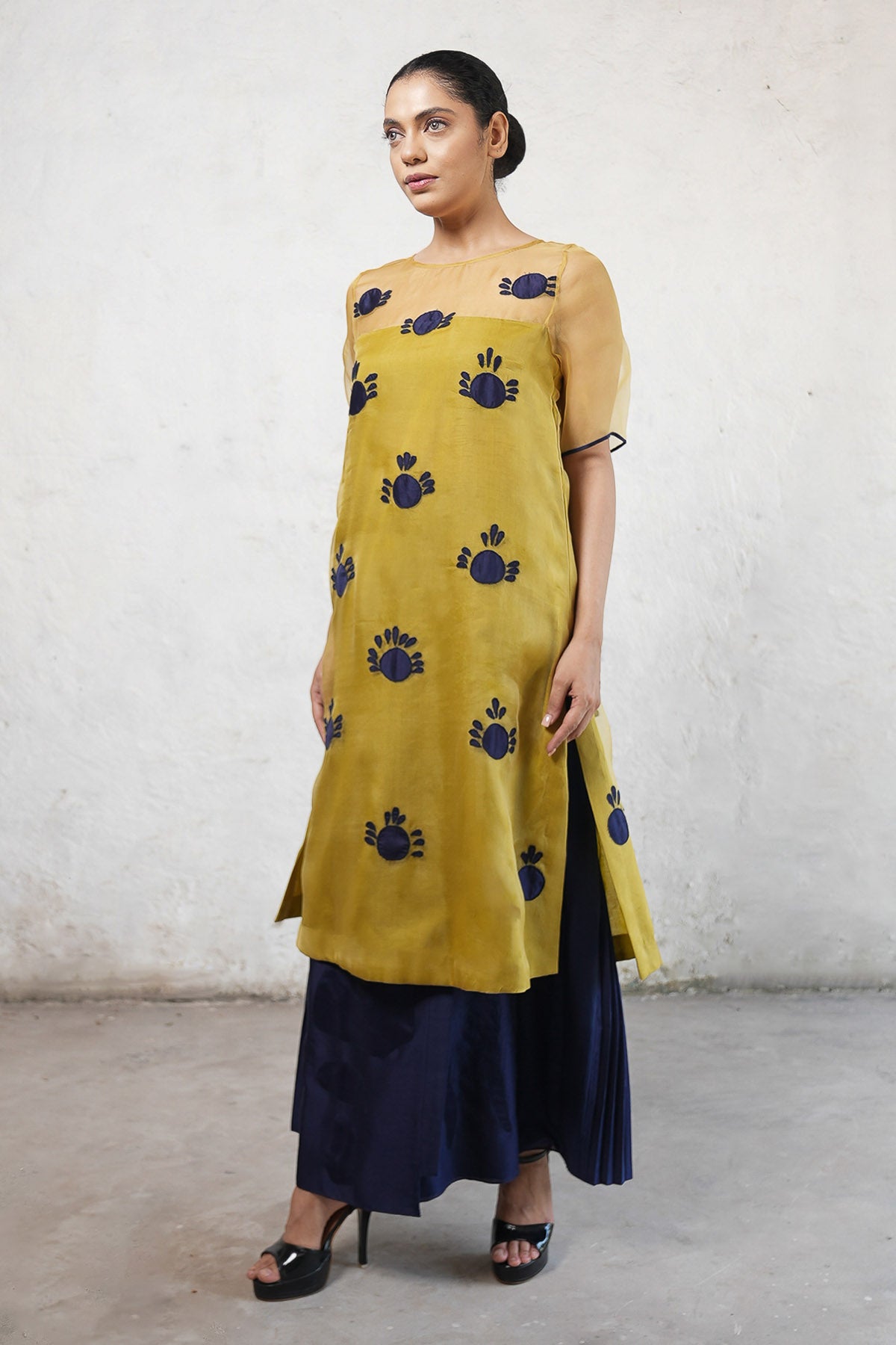 Ochre Applique Work Long Kurta