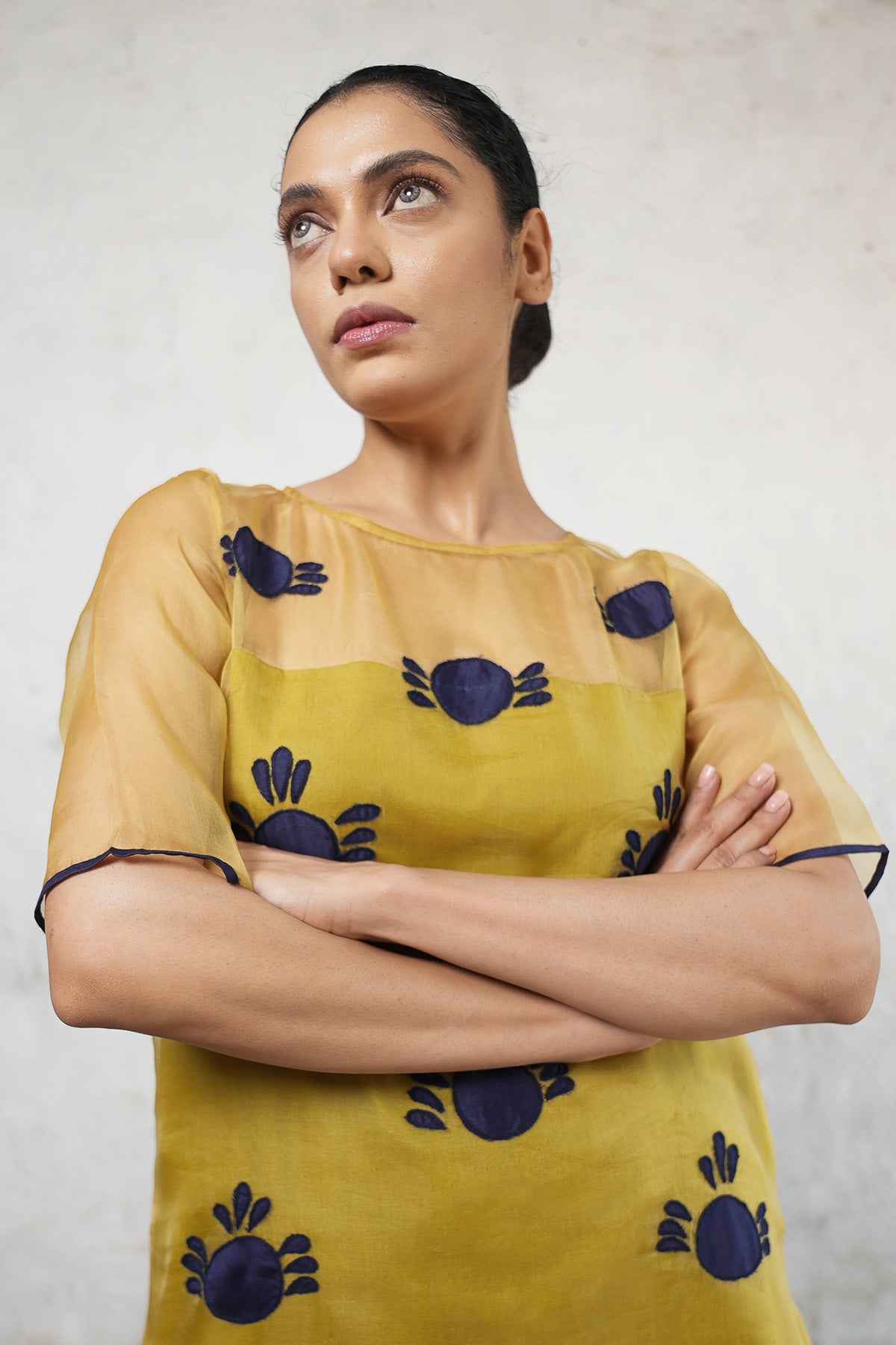Ochre Applique Work Long Kurta