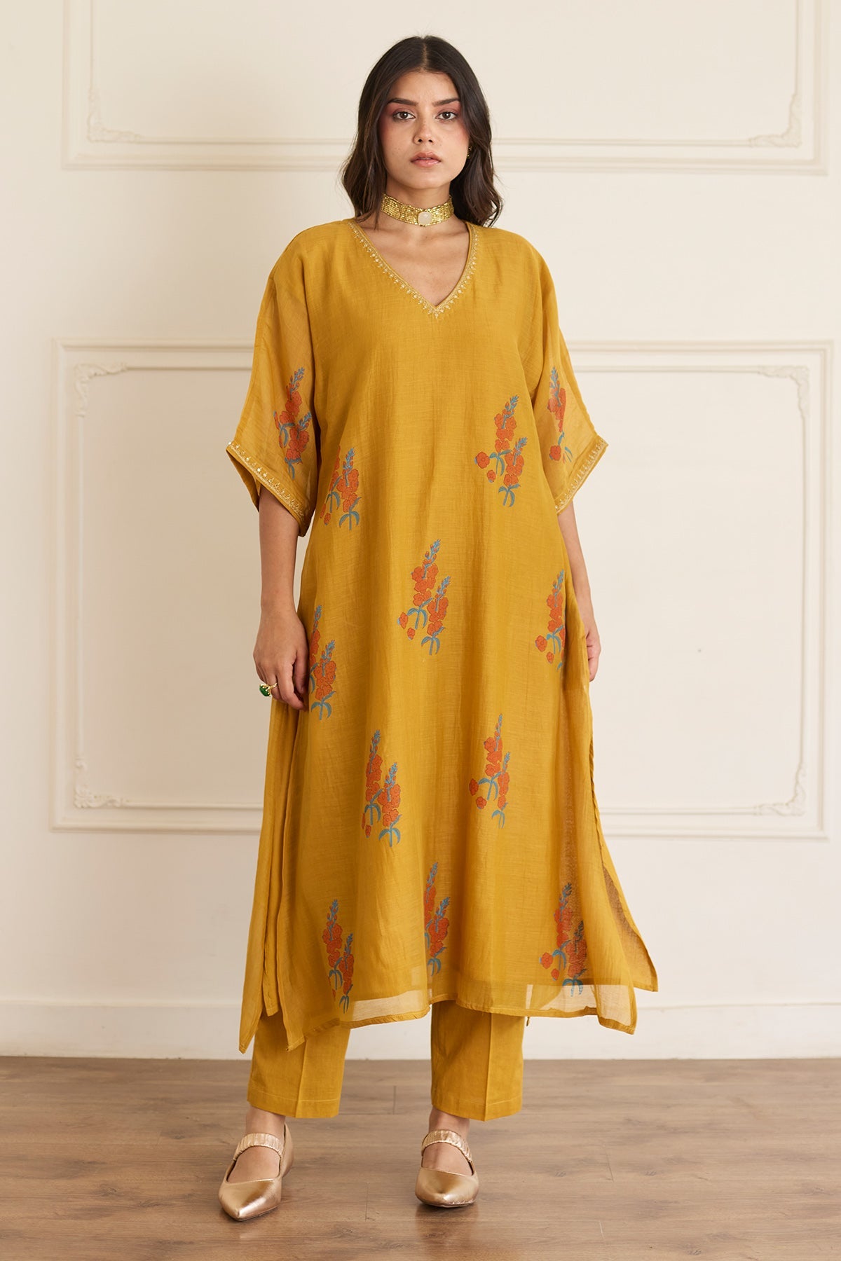Buy Ochre Block Print Kurta & Pant by Juanita For women Online at Scrollnshops