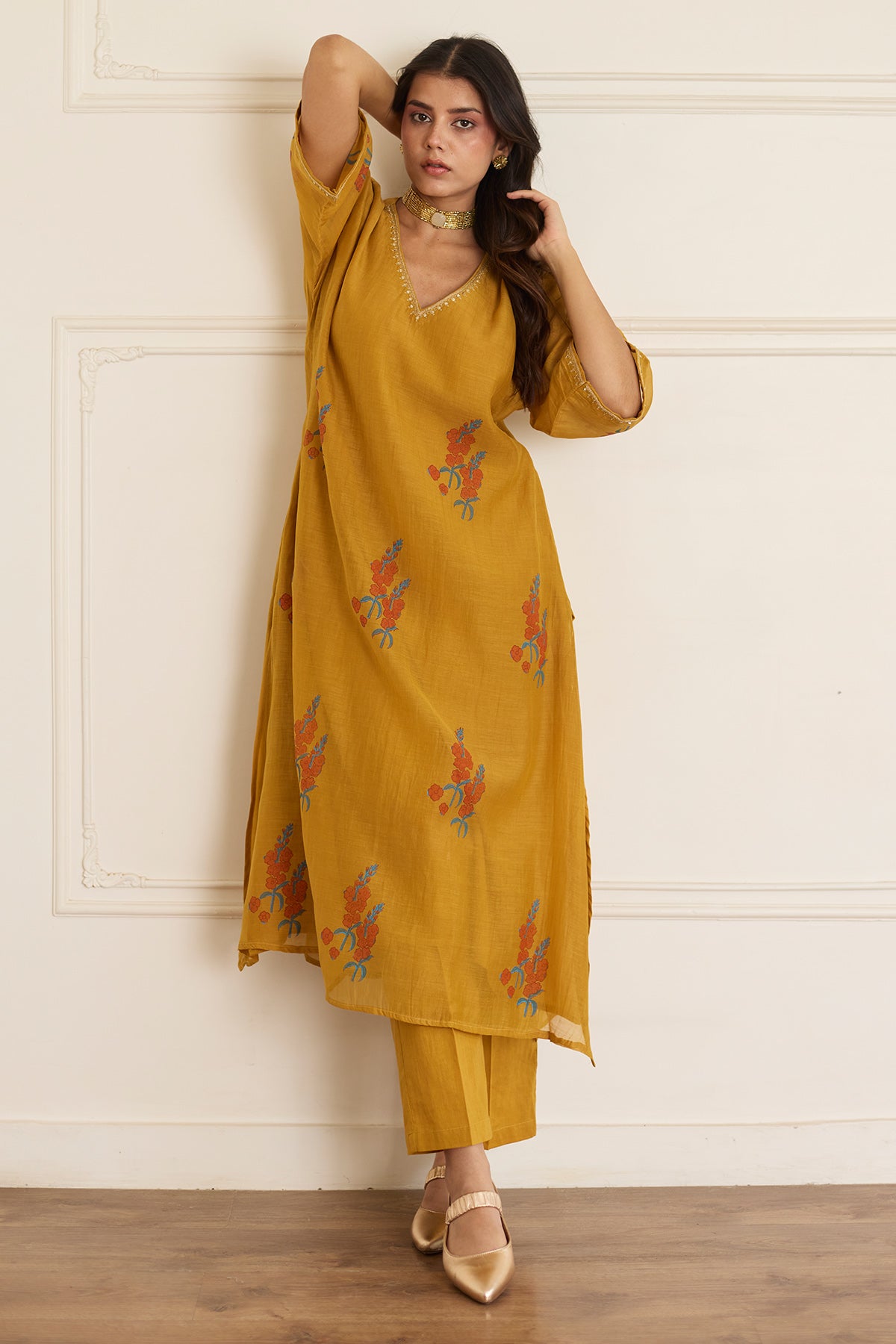 Ochre Block Print Kurta & Pant
