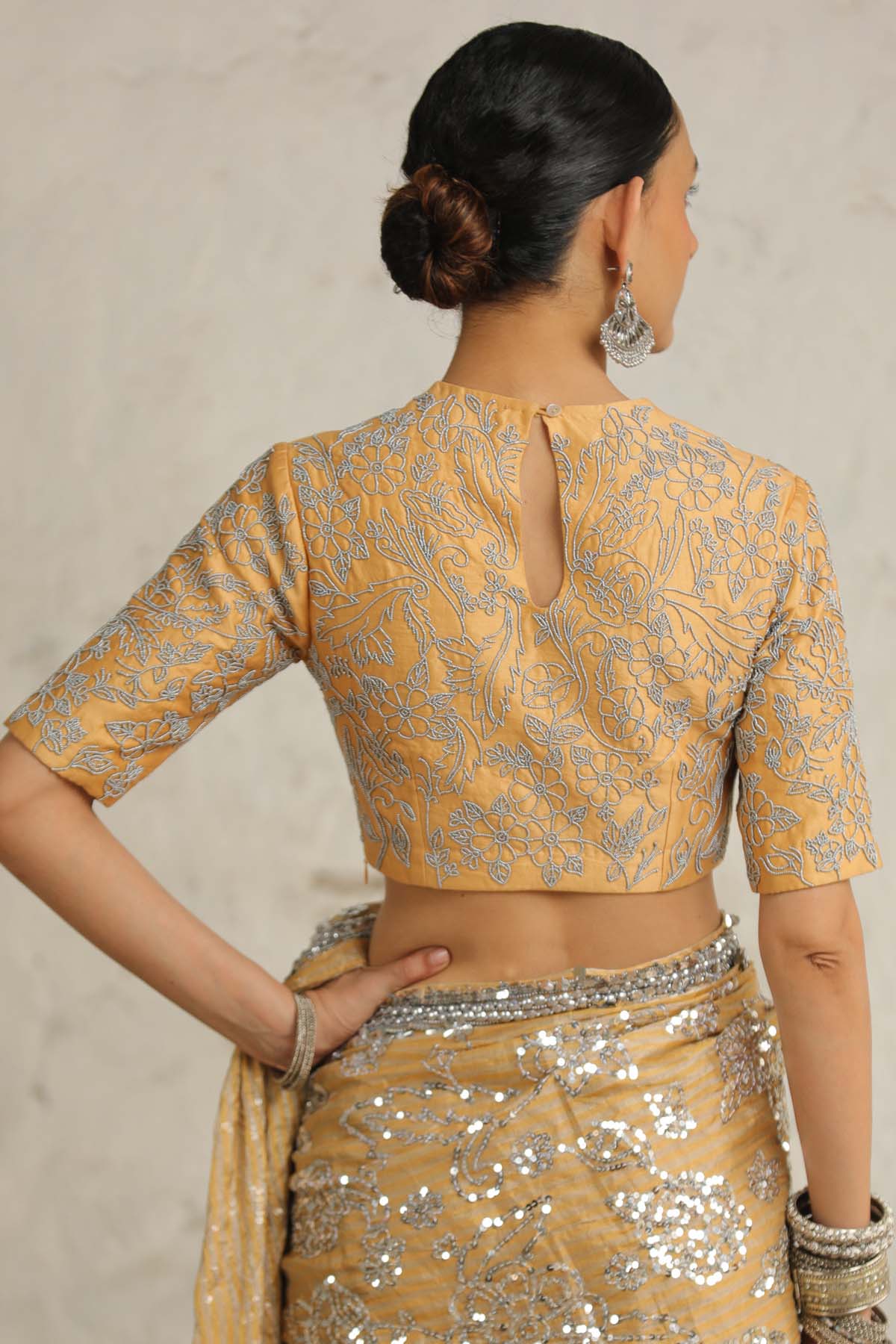 Ochre Chanderi Floral Blouse