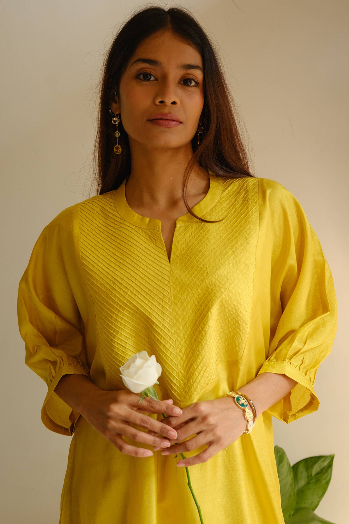 Ochre Silk Pintuck Kurta Set