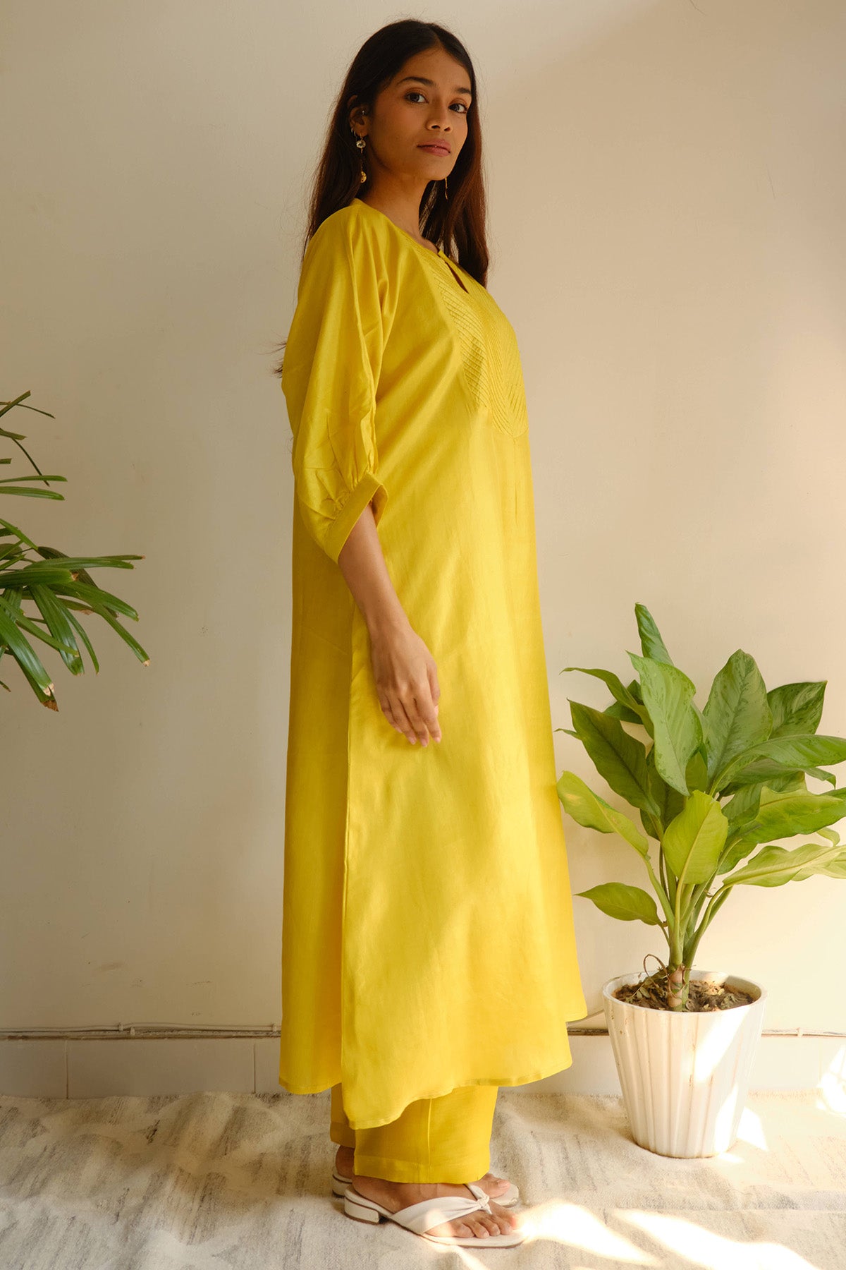 Ochre Silk Pintuck Kurta Set