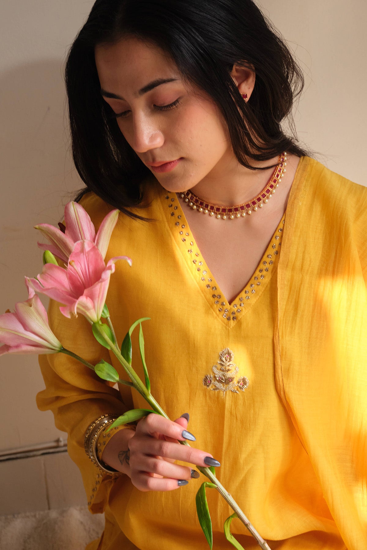 Ochre Zari & Dabka Kurta Set