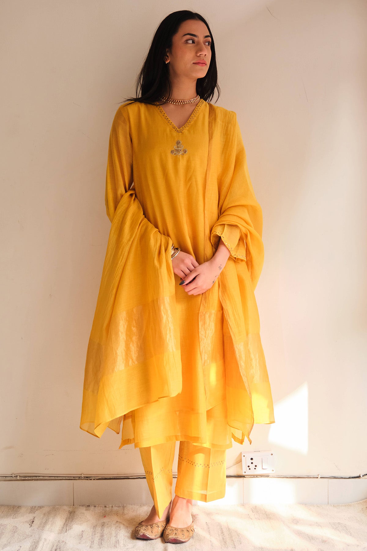 Ochre Zari & Dabka Kurta Set