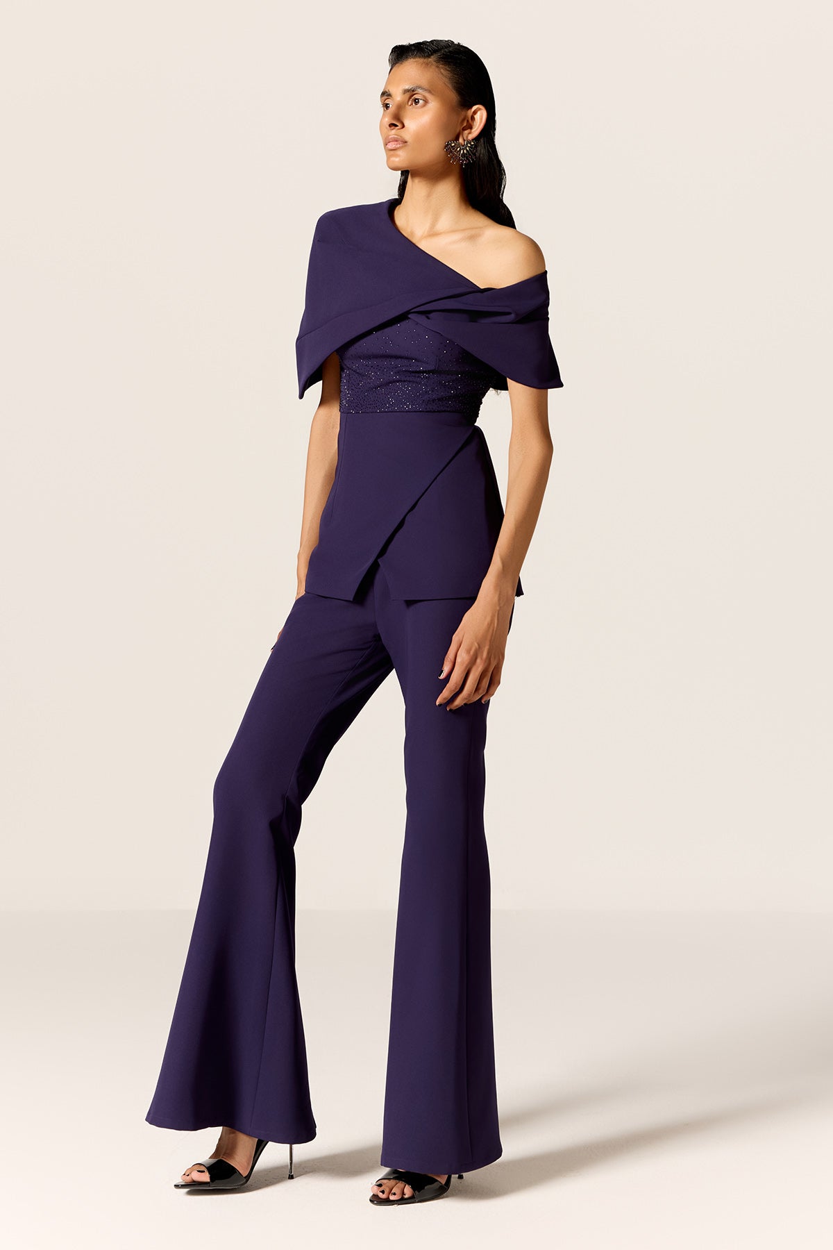 Buy Off-Shoulder Blue Top & Pants by Manika Nanda for Women online at ScrollnShops