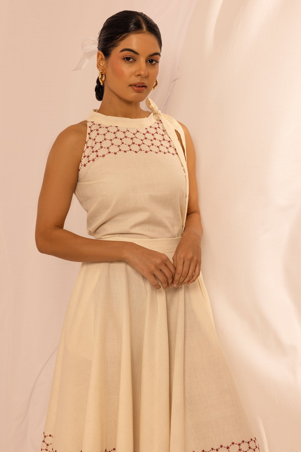 Off-White Cotton Tie Up Top