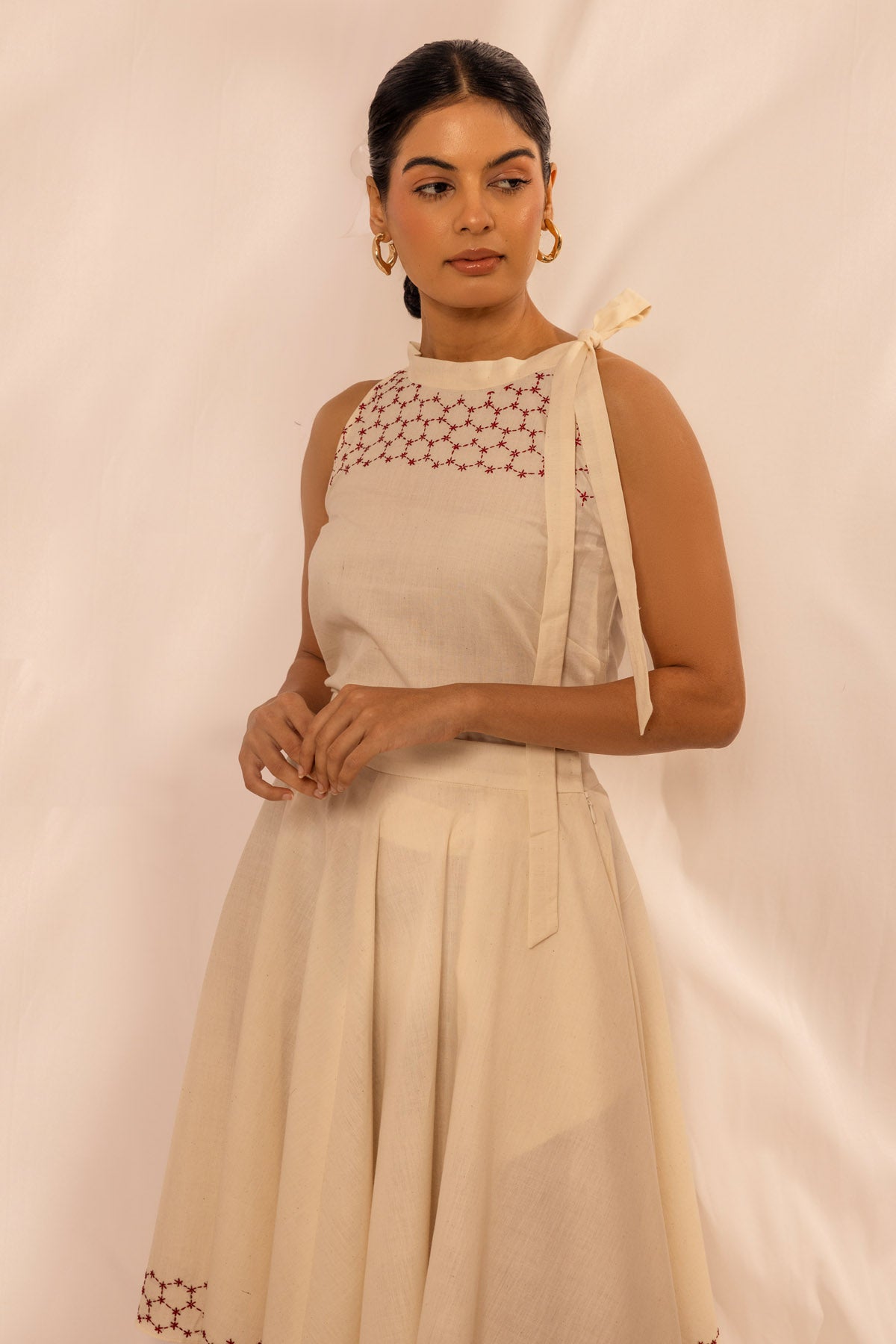 Off-White Cotton Tie Up Top