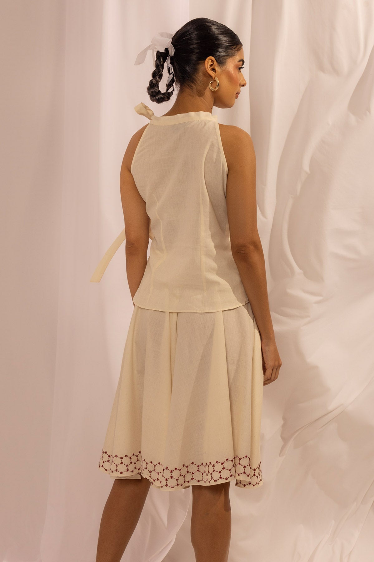 Off-White Cotton Tie Up Top