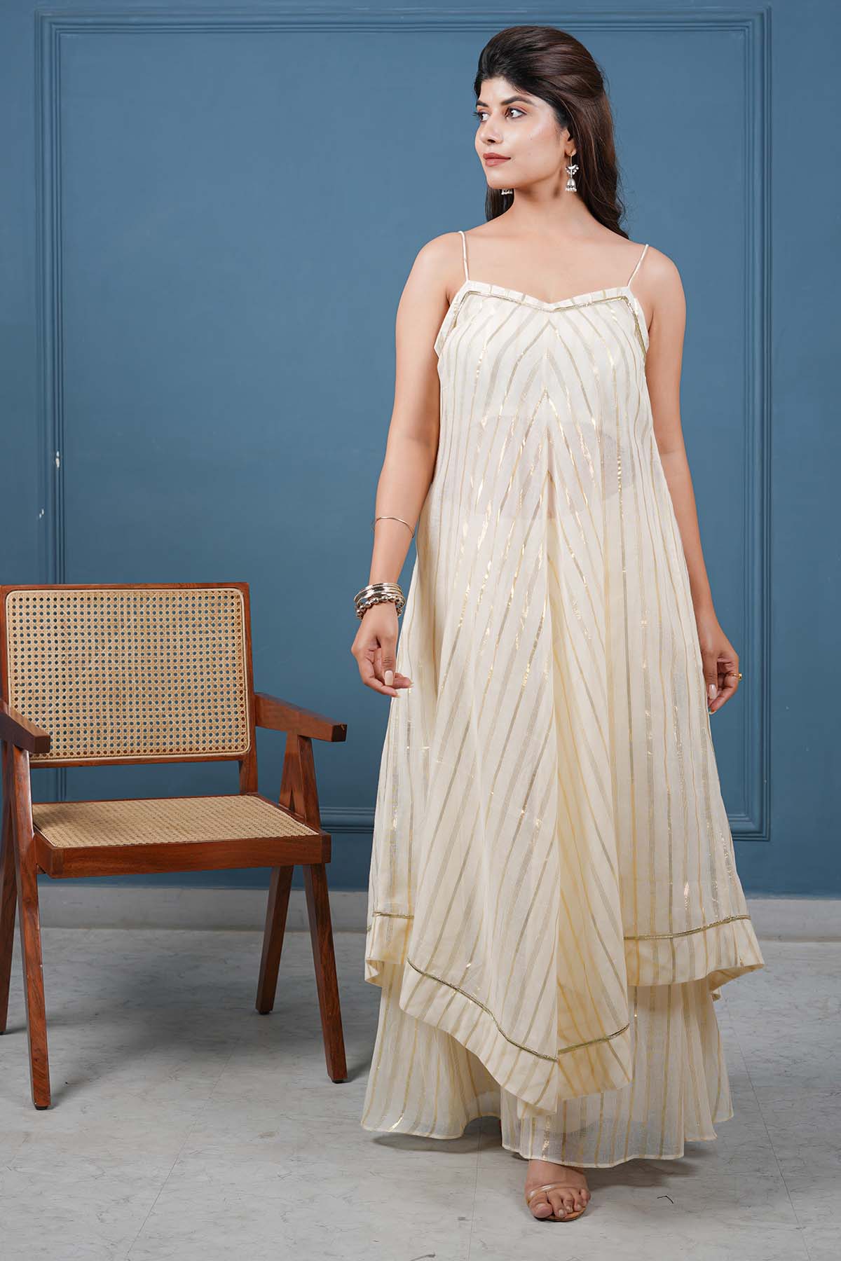 Off-White Asymmetric Kurta Set