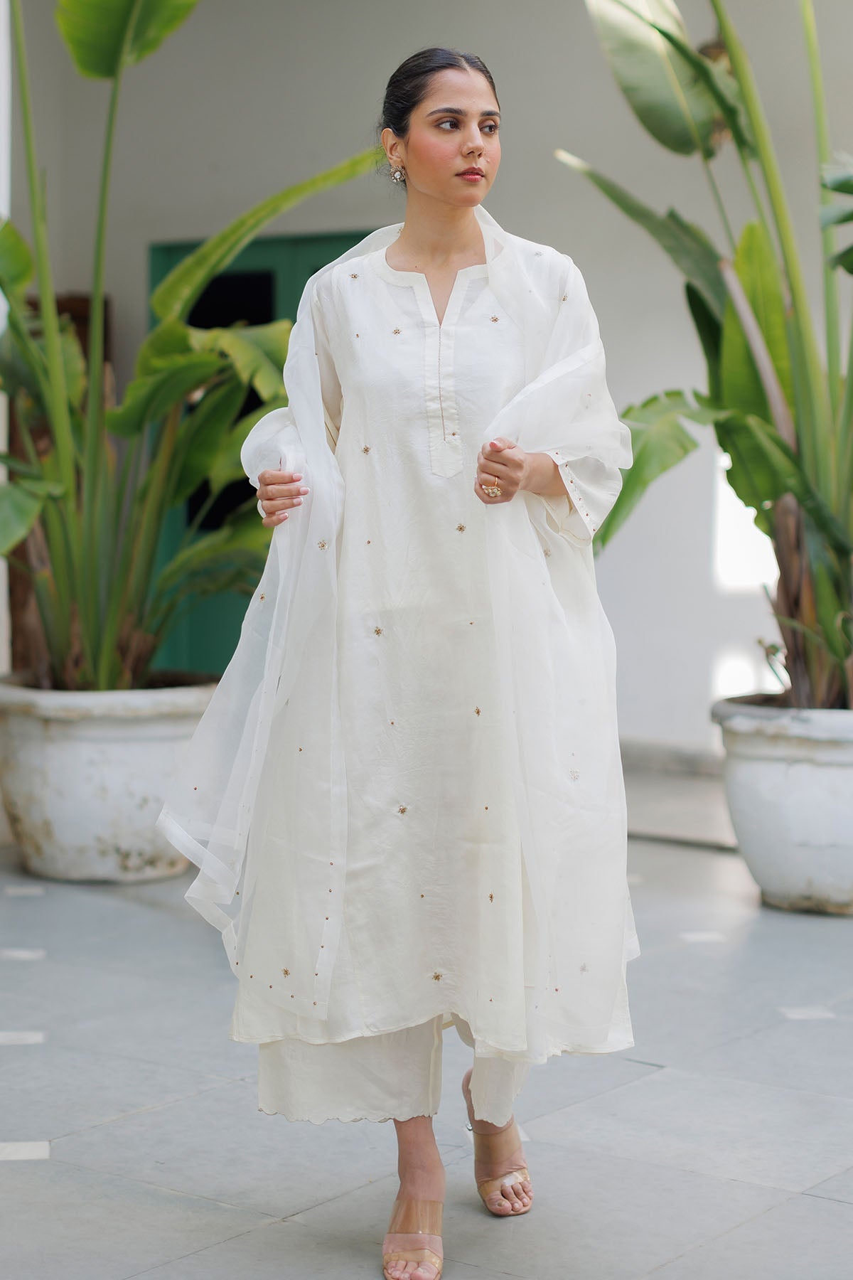 Buy Off-White Beads Work Kurta Set by Silpaa for women online at ScrollnShops