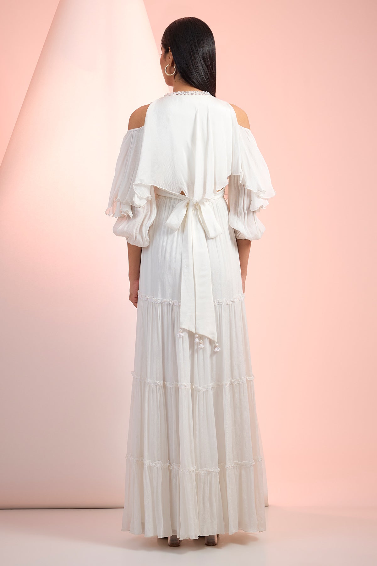 Off-White Chiffon Layered Dress