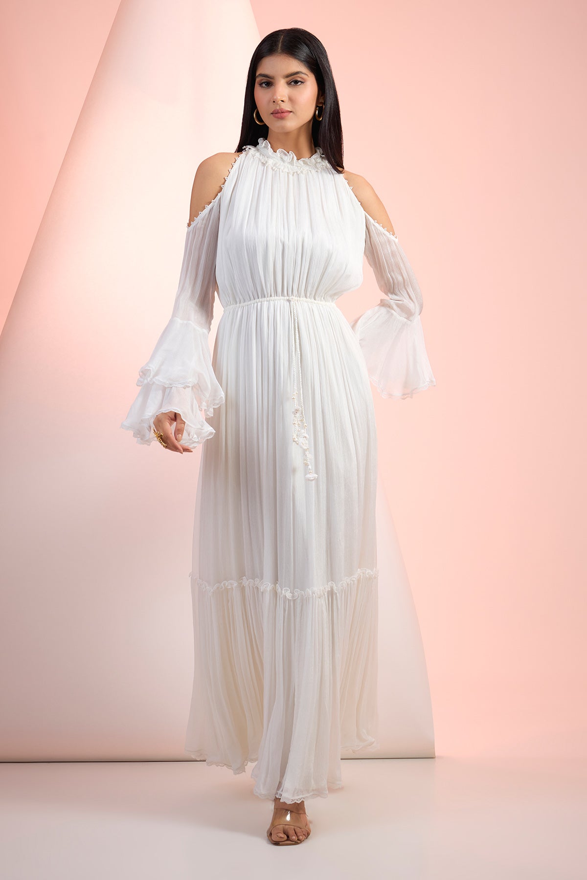 Buy Off-White Chiffon Maxi Dress by Mandira Wirk for Women online at ScrollnShops